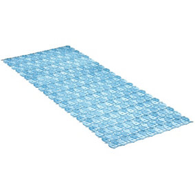 Blue Anti Slip Bath and Shower Mat - Lightly Padded Textured Bathroom Non-Slip Tread with Water Drainage Holes - 97 x 36cm