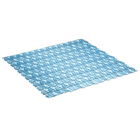 Blue Anti Slip Bath and Shower Mat - Lightly Padded Textured Bathroom Tread with Water Drainage Holes - Measures 54 x 54cm