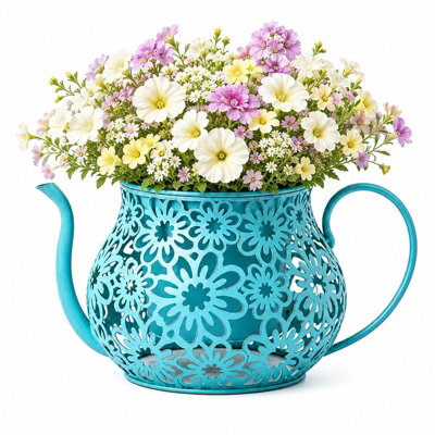 Blue Antique Planter for Outdoor Plants Teapot Planter Floral Hollow ...