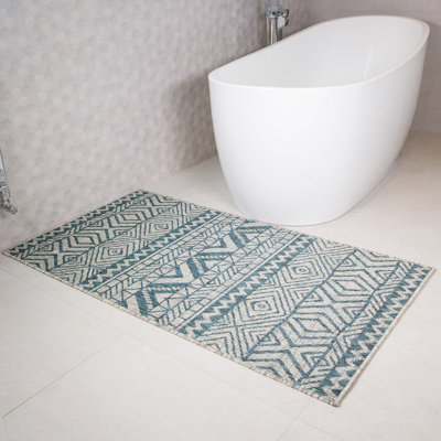 Blue Aztec Tribal Flatweave Indoor Outdoor Rug 80x150cm