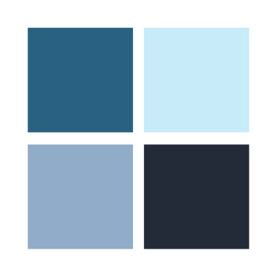 Colour swatch with four blue tones, from pale to navy.