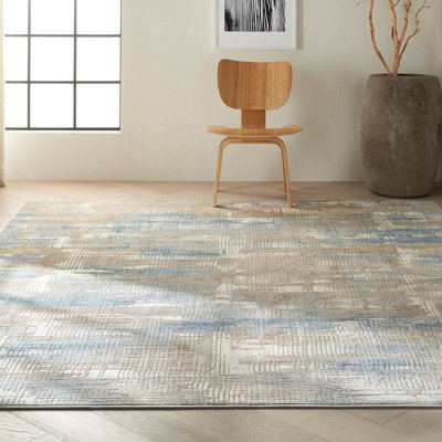 Blue Beige Abstract Modern Easy to Clean Rug for Living Room Bedroom ...