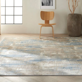 Blue Beige Abstract Modern Easy to Clean Rug for Living Room Bedroom and Dining Room-69 X 221cm (Runner)