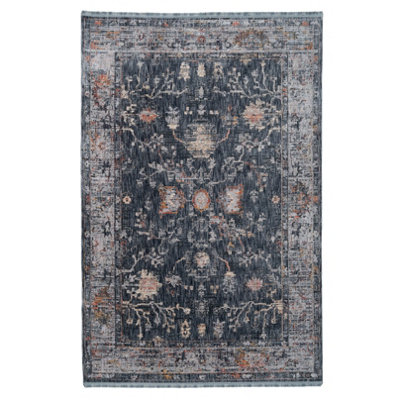 Blue Beige Traditional Floral Soft Fringed Area Rug 160x230cm