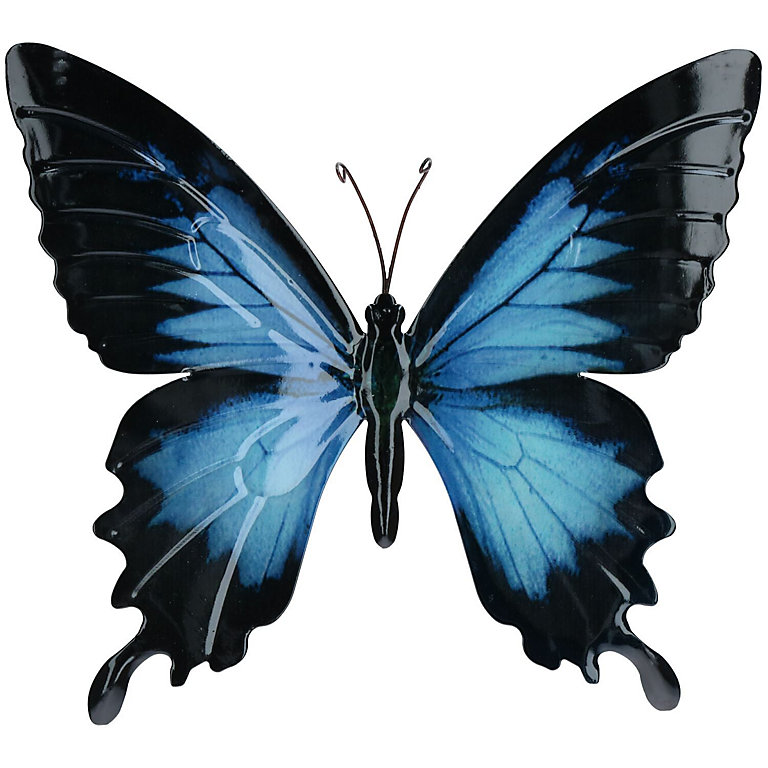 Blue & Black Metal Butterfly Garden/Home Wall Art Ornament 35x32cm | DIY at B&Q