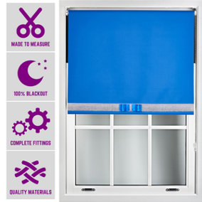 Blue Blackout Roller Blind with Silver Diamante & Blue Bow Free Cut Down Service by Furnished - (W)180cm x (L)210cm