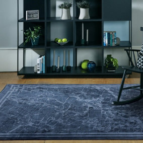 Blue Border Luxurious Modern Abstract Bordered Easy to clean Living Room and Bedroom Rug-120cm X 180cm