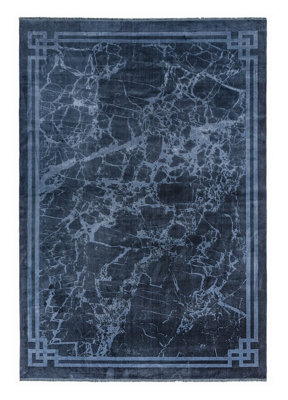 Blue Border Luxurious Modern Abstract Bordered Easy to clean Living Room and Bedroom Rug-120cm X 180cm - 5