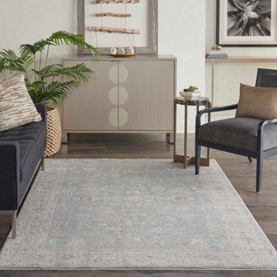 Blue Bordered Floral Traditional Persian Rug for Living Room, Bedroom, Dining Room - 119cm X 180cm