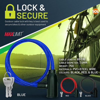 Blue Cable Bike Lock with Key - Bike Locks High Security Bike Chain Lock Bicycle Lock Cycle Lock for Bicycle Heavy Duty Bike Lock