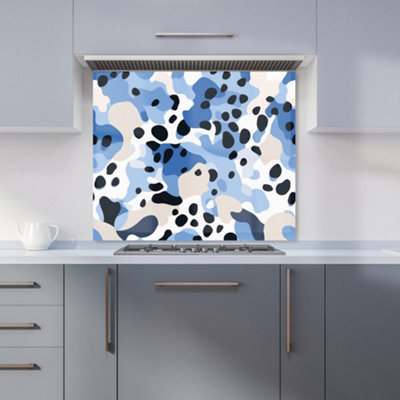 Blue Camouflage Pattern Premium Glass Kitchen Splashback W600mm x H600mm