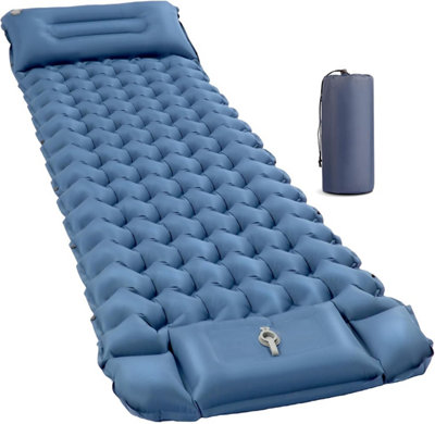 Blue Camping Inflatable Sleeping Mat with Pillow