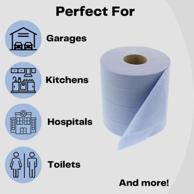 Blue Centrefeed Paper Roll 100M pack of 6 - 2ply Cleaning Towel Blue Roll - 3