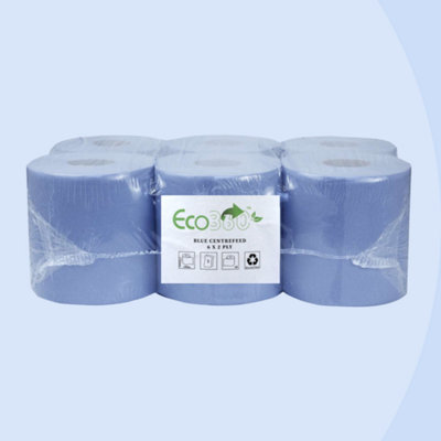 Blue Centrefeed Paper Roll 150M pack of 6 - 2ply Cleaning Towel Blue Roll