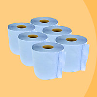 Blue Centrefeed Paper Roll 300 Sheet pack of 6 - 2ply Cleaning Towel Blue Roll Embossed