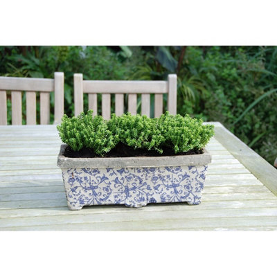 Blue Ceramic Rectangular Planter Garden Outdoor Plant Pot 39cm