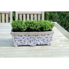 Blue Ceramic Rectangular Planter Garden Outdoor Plant Pot 39cm