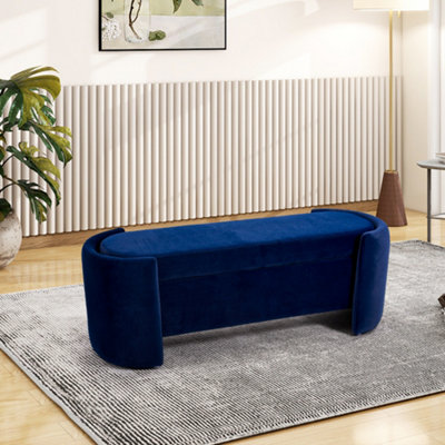 Blue Chenille Fabric Upholstered Storage Bench Bed End Bench Hallway Bench W 1250 x D 440 x H 450 mm