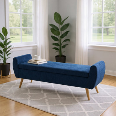 Blue Chenille Upholstered Storage Bench Hallway Bench