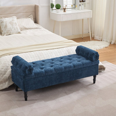 Blue Chenille Upholstered Storage Bench