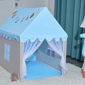 Blue Children's Tent Princess Game Teepee House Castle Baby Bed Artifact with Colorful Lights