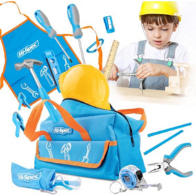 Blue Childrens Kids DIY Hand Tools Kit Set in Tool Bag, Metal Tools Hi-Spec 18pc