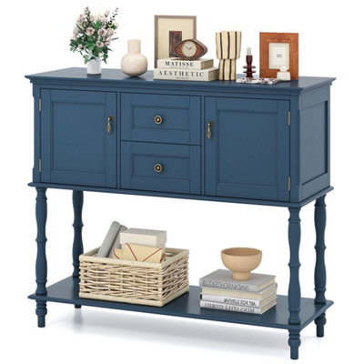 Blue Console Table With 2 Door Cabinets & Open Shelf