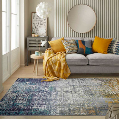 Blue Copper Abstract Polyester Soft Modern Living Room, Bedroom Rug ...