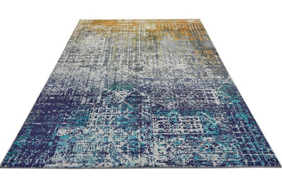 Blue Copper Abstract Polyester Soft Modern Living Room, Bedroom Rug ...