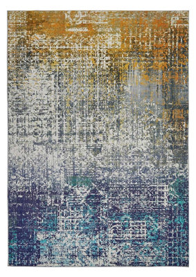 Blue Copper Abstract Polyester Soft Modern Living Room, Bedroom Rug ...