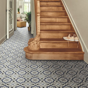 Blue Cream Designer Effect Anti-Slip Vinyl Flooring for Living Room, Dining room & Hallway 1m X 2m (2m²)
