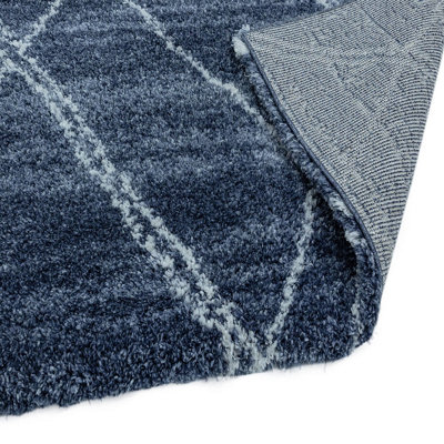 Blue Cream Geometric Luxurious Modern Shaggy Jute Backing Rug for Living Room Bedroom and Dining Room-200cm X 290cm