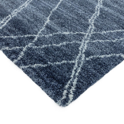 Blue Cream Geometric Luxurious Modern Shaggy Jute Backing Rug for Living Room Bedroom and Dining Room-200cm X 290cm