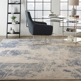 Blue Cream Modern Abstract Rug For Dining Room Bedroom & Living Room-282cm X 389cm