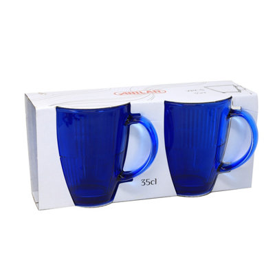 Blue Cups Glasses Clear Glass Tea Party Ribbed Design Beverage ...