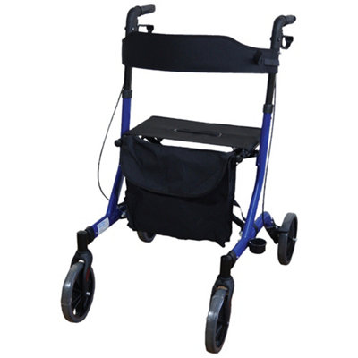 Blue Deluxe Ultra Lightweight Aluminium 4 Wheeled Rollator Foldable Walking Aid