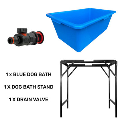 Blue Dog Bath with Drain Valve Black and Stand