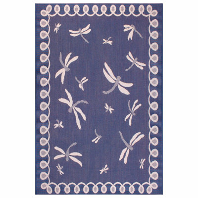 Blue Dragonfly Garden Patio Rug - Weatherproof, Mould & Mildew Resistant Indoor Outdoor Mat - Rectangular 120 x 170cm