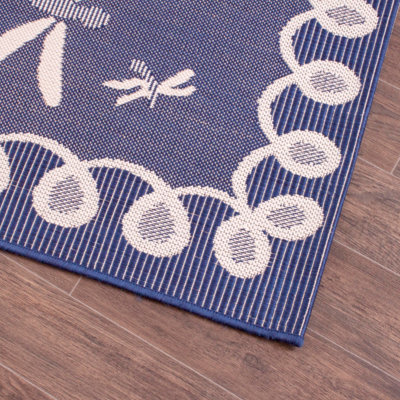 Blue Dragonfly Garden Patio Rug - Weatherproof, Mould & Mildew Resistant Indoor Outdoor Mat - Rectangular 120 x 170cm