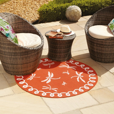 Blue Dragonfly Garden Patio Rug - Weatherproof, Mould & Mildew Resistant Indoor Outdoor Mat - Round 120cm Diameter