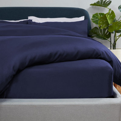 Blue Duvet Cover Set Plain Reversible 4PC Duvets Quilts Covers Fitted Sheet & Pillowcases