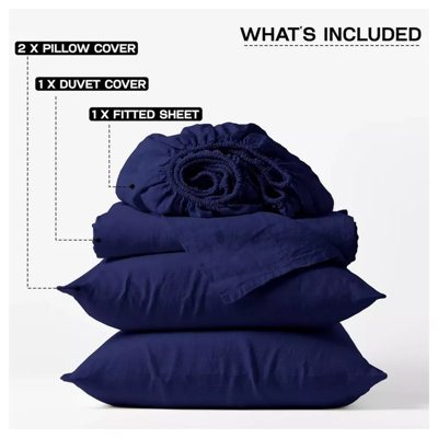 Blue Duvet Cover Set Plain Reversible 4PC Duvets Quilts Covers Fitted Sheet & Pillowcases