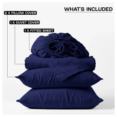 Blue Duvet Cover Set Plain Reversible 4PC Duvets Quilts Covers Fitted Sheet & Pillowcases