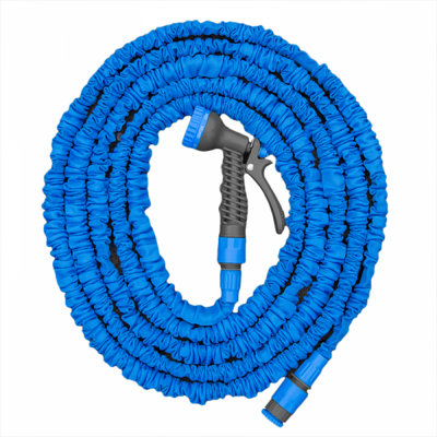 Blue Extendable Garden Hose Set 10m to 30m with 7-Function Spray Gun ...