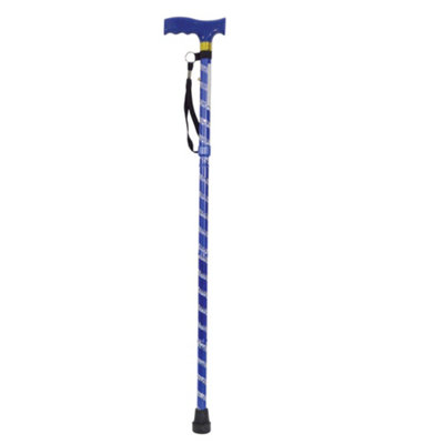 Blue Extendable Walking Stick with Plastic Handle - Engraved Pattern - Foldable