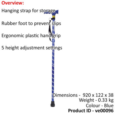 Blue Extendable Walking Stick with Plastic Handle - Engraved Pattern - Foldable