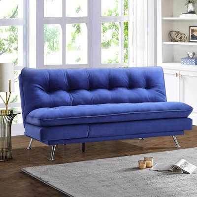 Blue Fabric Upholstered Tufted Sofa Bed