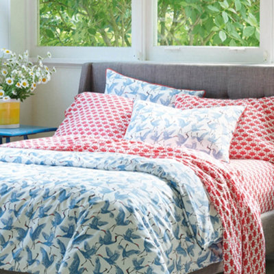 Blue Family of Cranes Duvet Cover Set