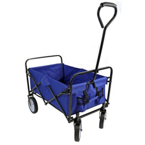 Blue Festival Wagon Garden Cart Trolley Folding Multi-Purpose Big Wheels Holds 70kg