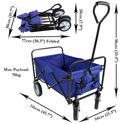 Blue Festival Wagon Garden Cart Trolley Folding Multi-Purpose Big Wheels Holds 70kg
